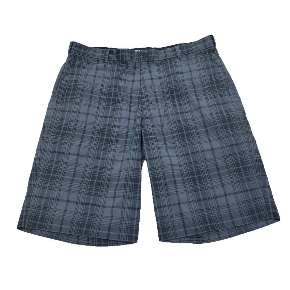 Nike Dri Fit Performance Golf Shorts Mens 36 Gray Plaid Stretch Athletic Preppy
